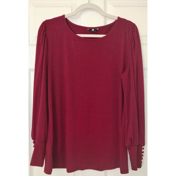 LUYAA Red-Wine Long Puff Sleeve Top w\Button Cuffs (Sz Lg) - Picture 2 of 9